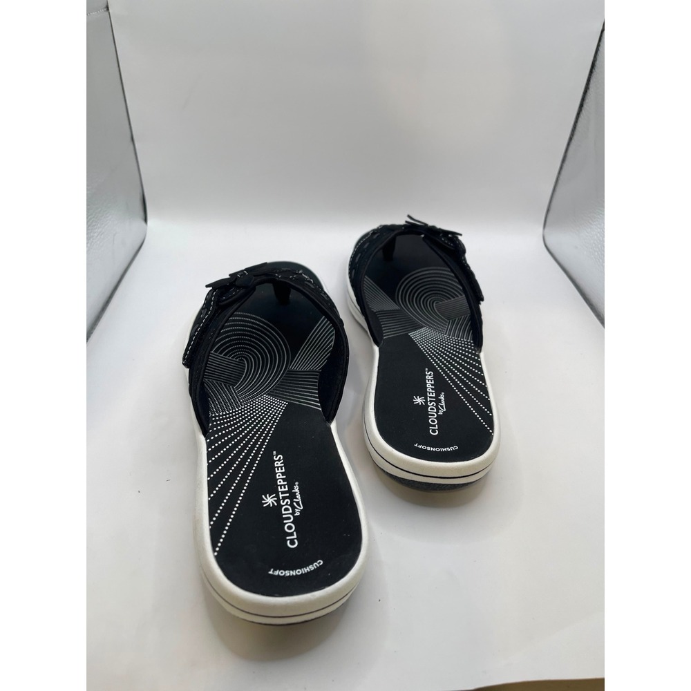 Clarks Cloudsteppers Breeze Opal Black Floral Flip Flop Sandals 10M - Picture 4 of 6